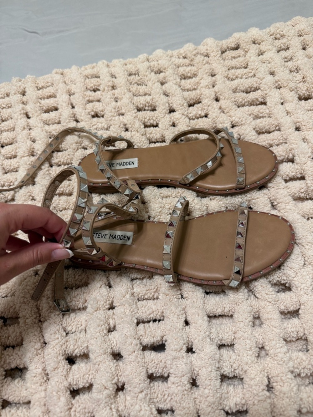 Steve Madden Tan Studded Ankle Tie Sandals